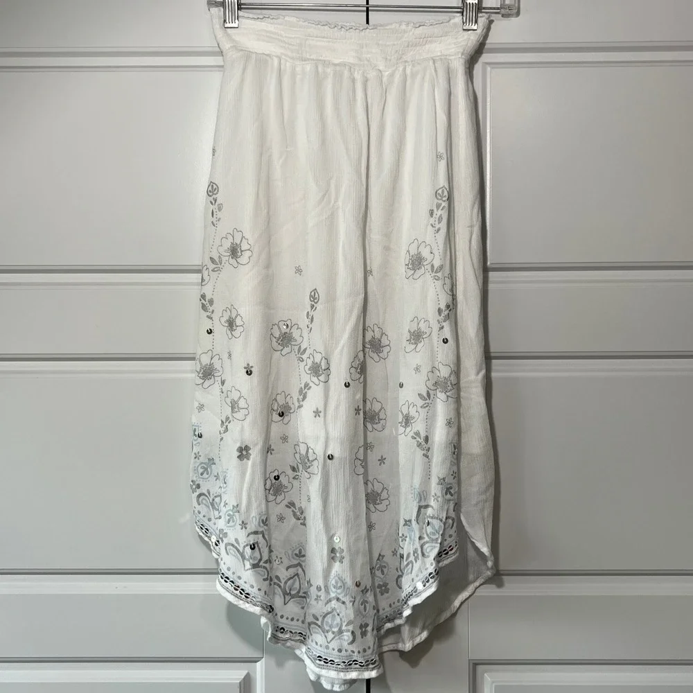 Justice Girls White‎ Floral Sequin Hi Low Skirt Size 8